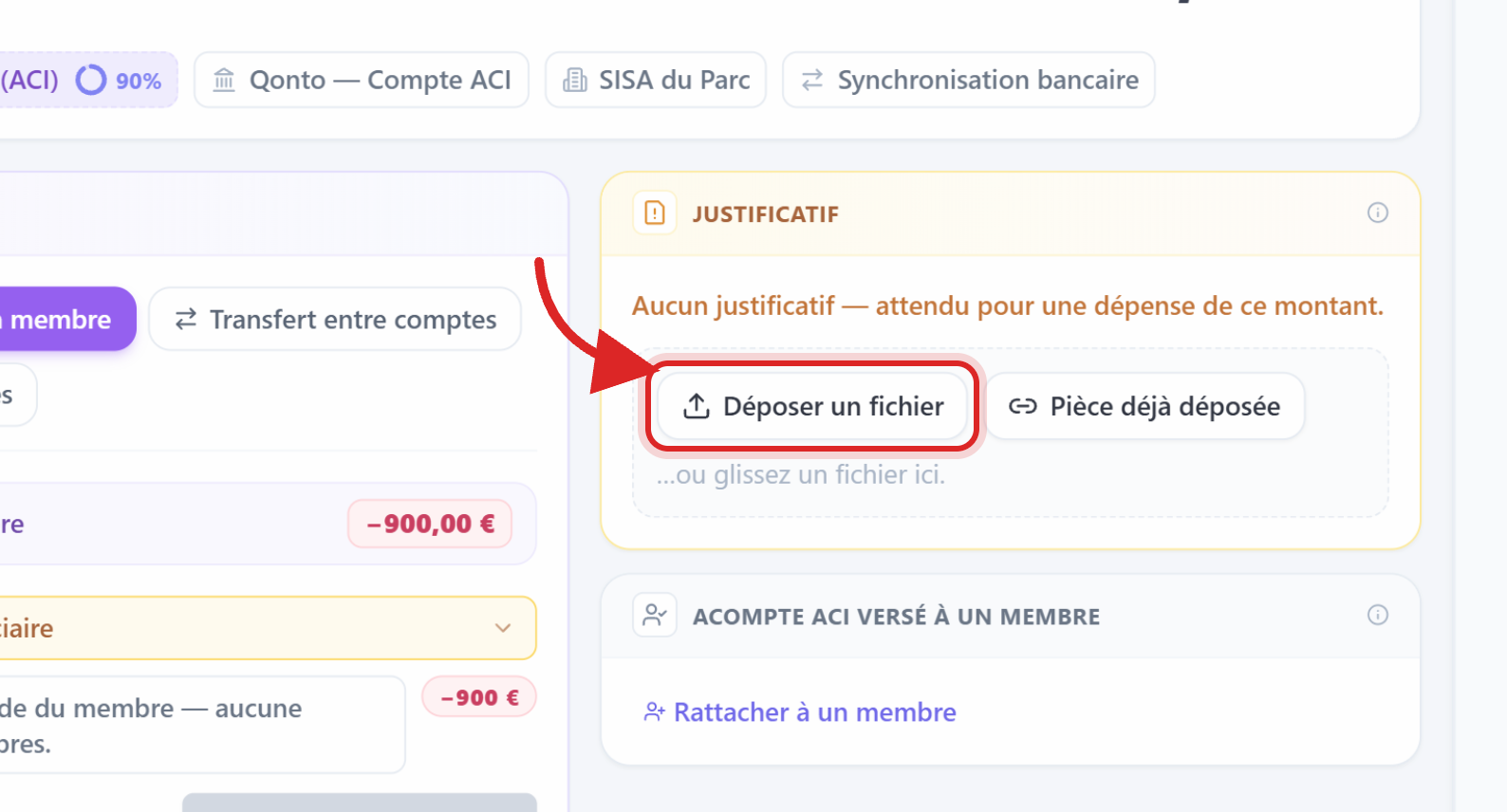 Le panneau « Justificatif », dans le détail de chaque ligne