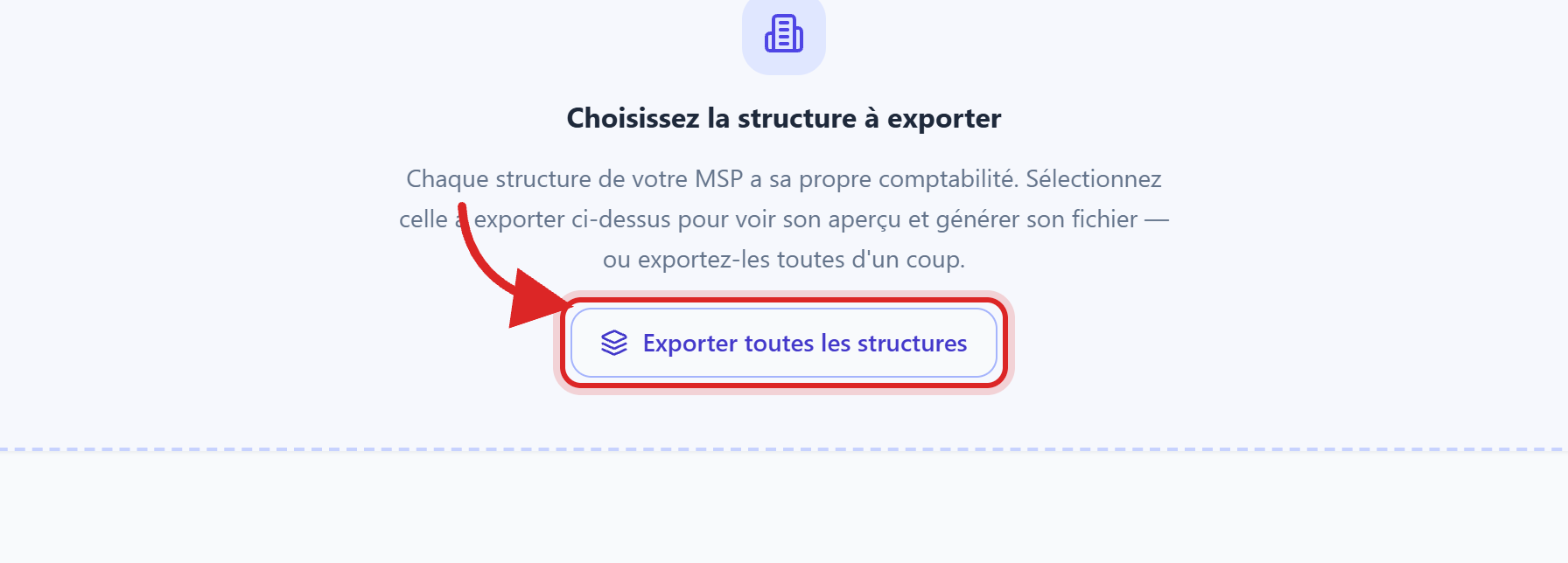 Le bouton « Exporter », une fois la période et la structure choisies