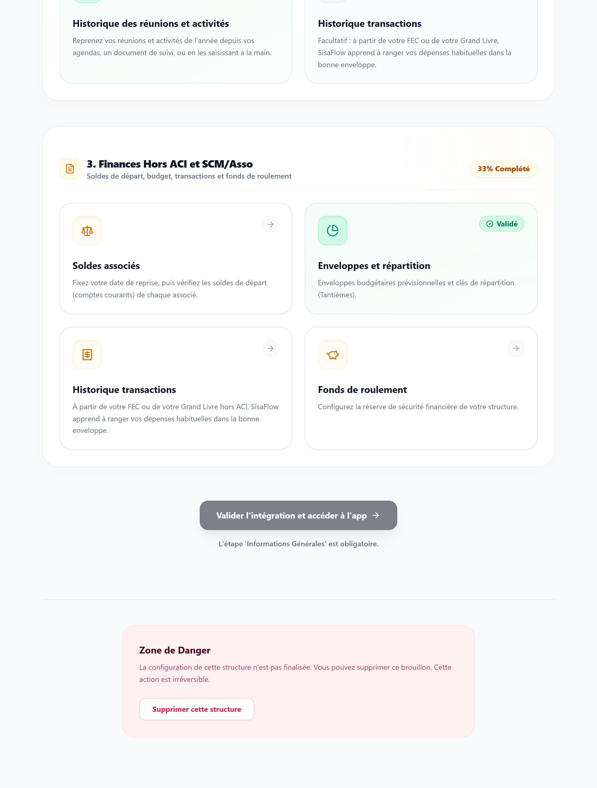 Le bouton de validation finale en bas du hub d'embarquement