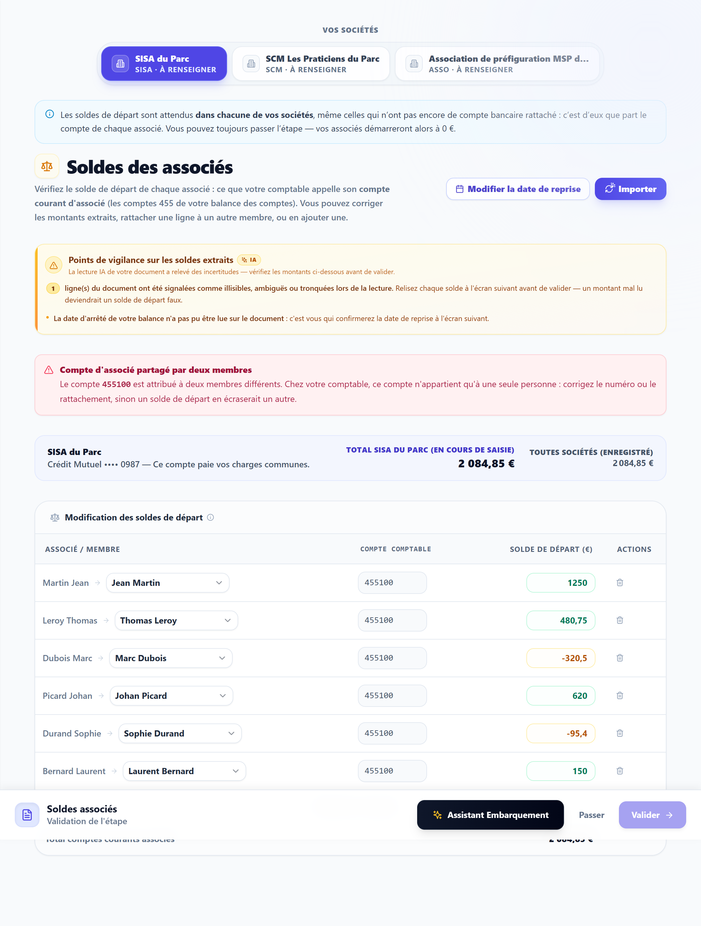 La question de la date de reprise, avec l'encart de demande à votre comptable