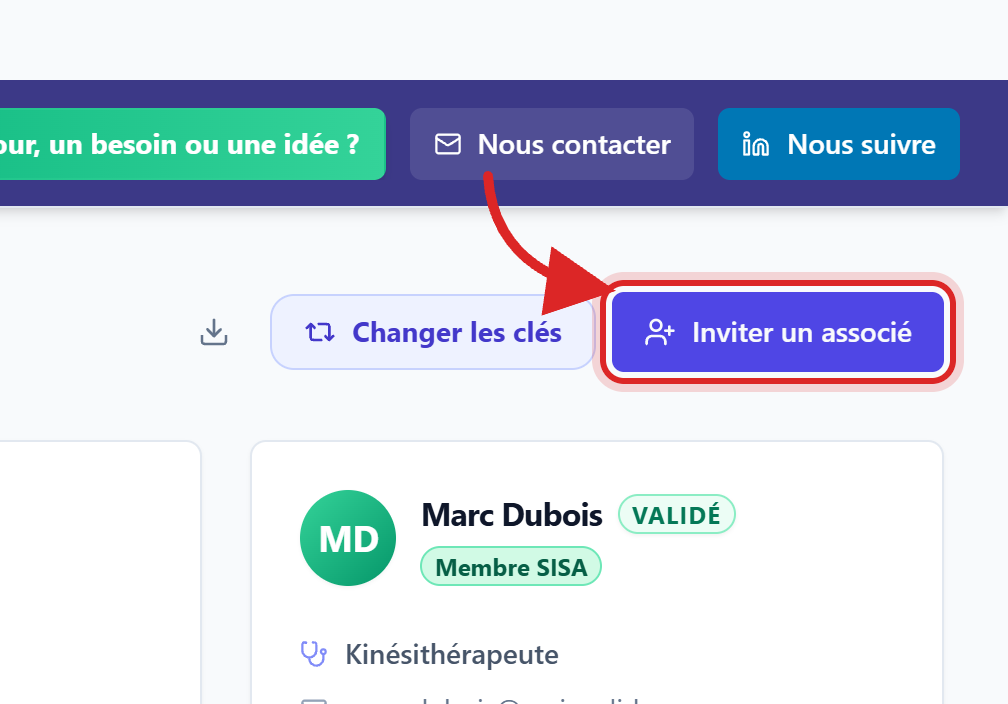 Le bouton « Inviter un associé », en haut à droite de la liste des membres