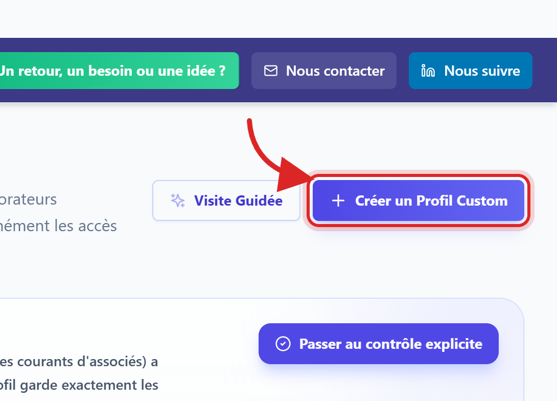 Le bouton « Créer un Profil Custom », en tête de l'écran des profils