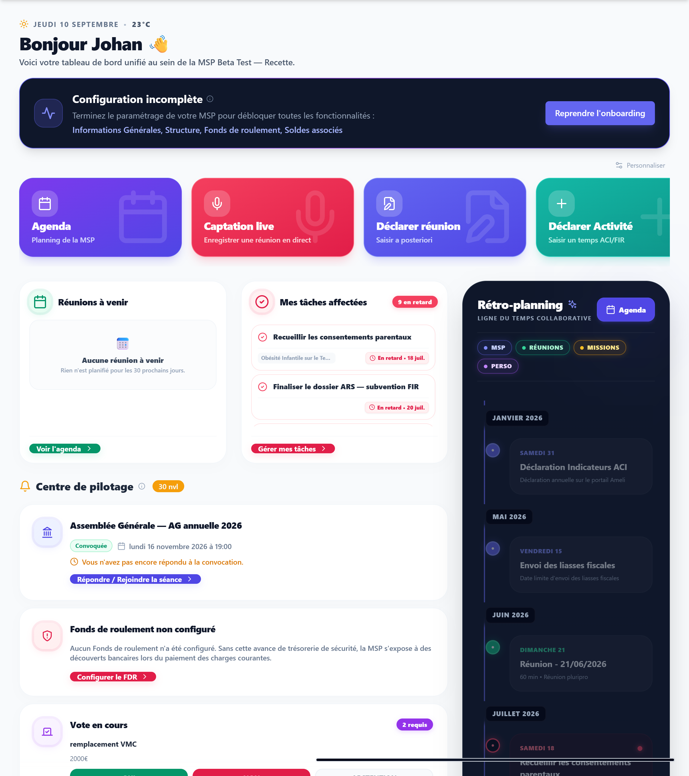 Le panneau de l'assistant ouvert par-dessus l'application
