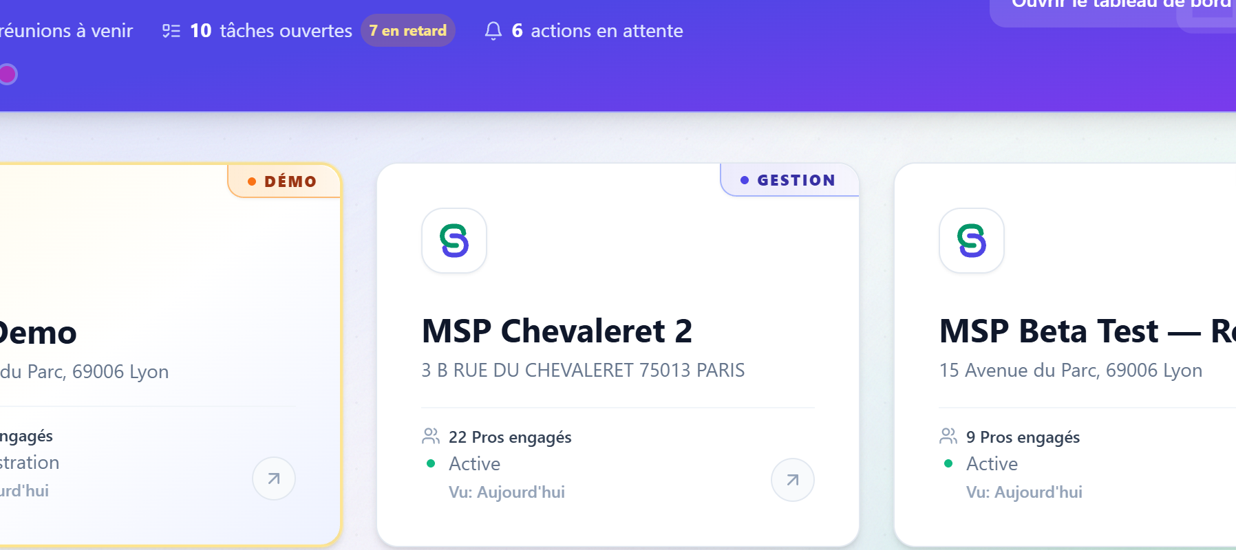 La carte « Ajouter un espace », en fin de grille du Hub