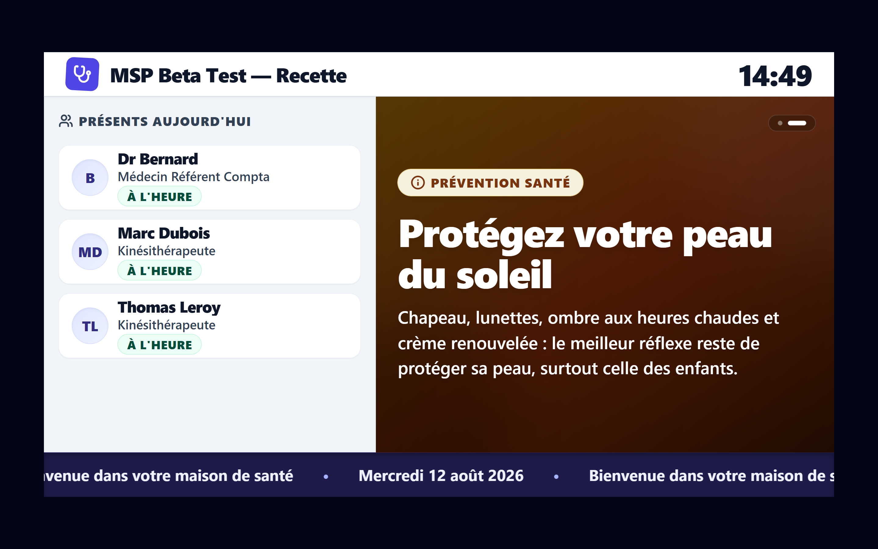 L'écran public tel qu'affiché sur le téléviseur
